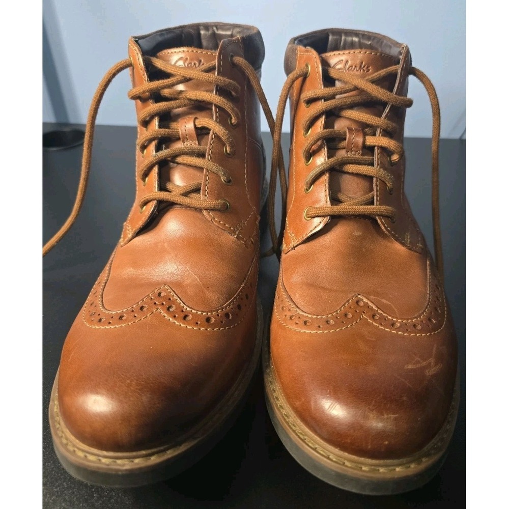 Clarks Men's Curington Rise Brown Leather Wingtip Boots Lace-Up Ankle Round Toe